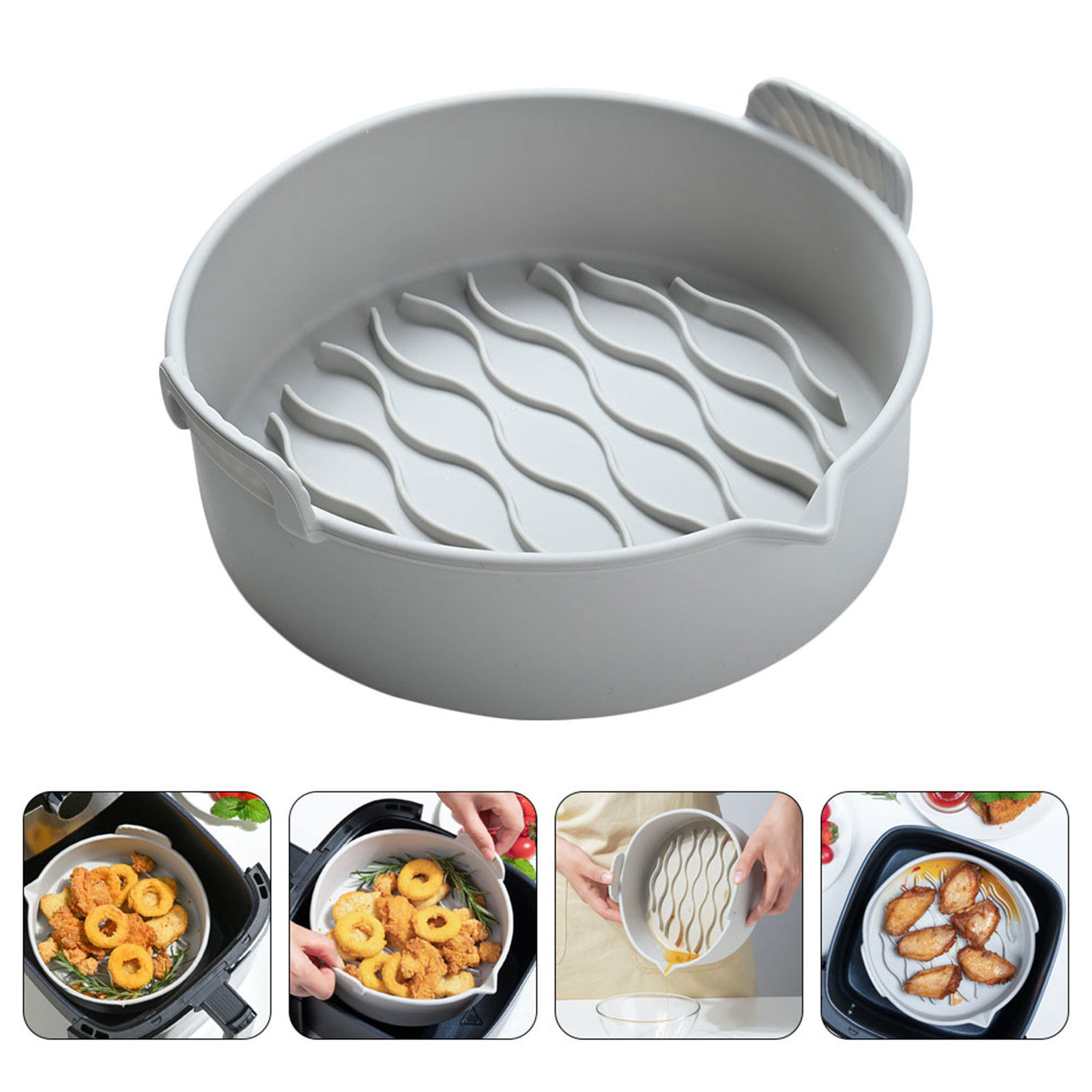 Air Fryer - แผ่นรองซิลิโคนสำหรับหม้อทอดไร้น้ำมัน ไม่ติดกระทะ ใช้ซ้ำได้ ถาดอบทรงกลม ทนความร้อน อุปกรณ์ทำอาหารในครัว