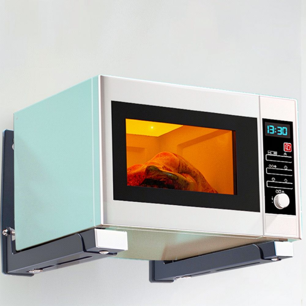 Microwave Oven - ที่ยึดไมโครเวฟแบบยืดหดได้ ติดผนัง ทำจากสแตนเลส ชั้นวางของแบบพับได้ ชั้นจัดระเบียบในครัว