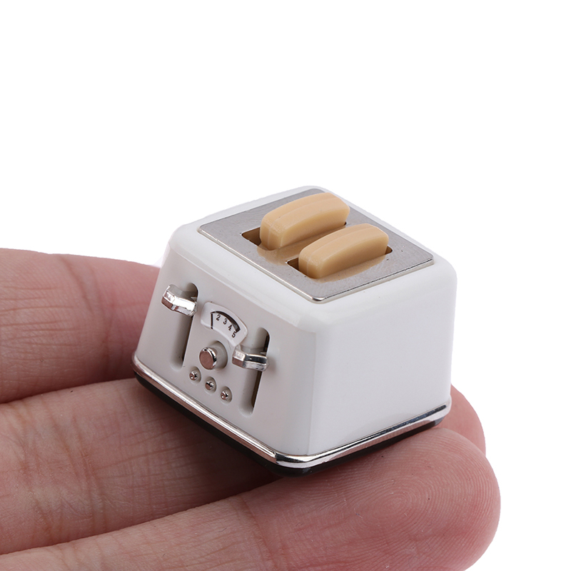 Toaster - เครื่องทำขนมปังขนาด 1/12 สำหรับบ้านตุ๊กตา พร้อมขนมปังปิ้ง ของตกแต่งน่ารักขนาดจิ๋ว เครื่องปิ้งขนมปังขนาดเล็ก